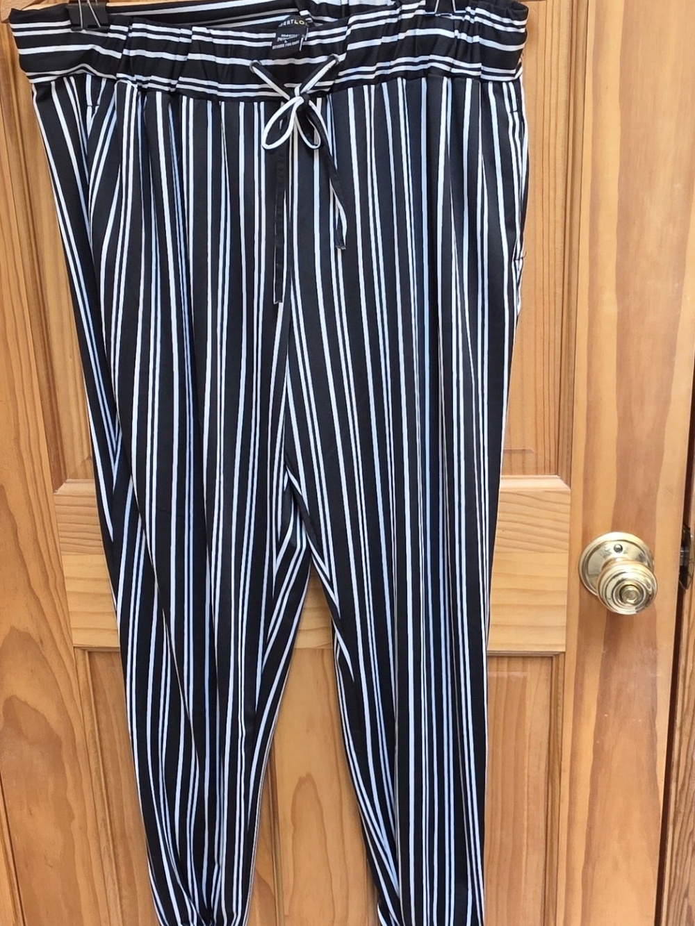 Robert Louis Black & White Striped Paperbag Jogger Pants